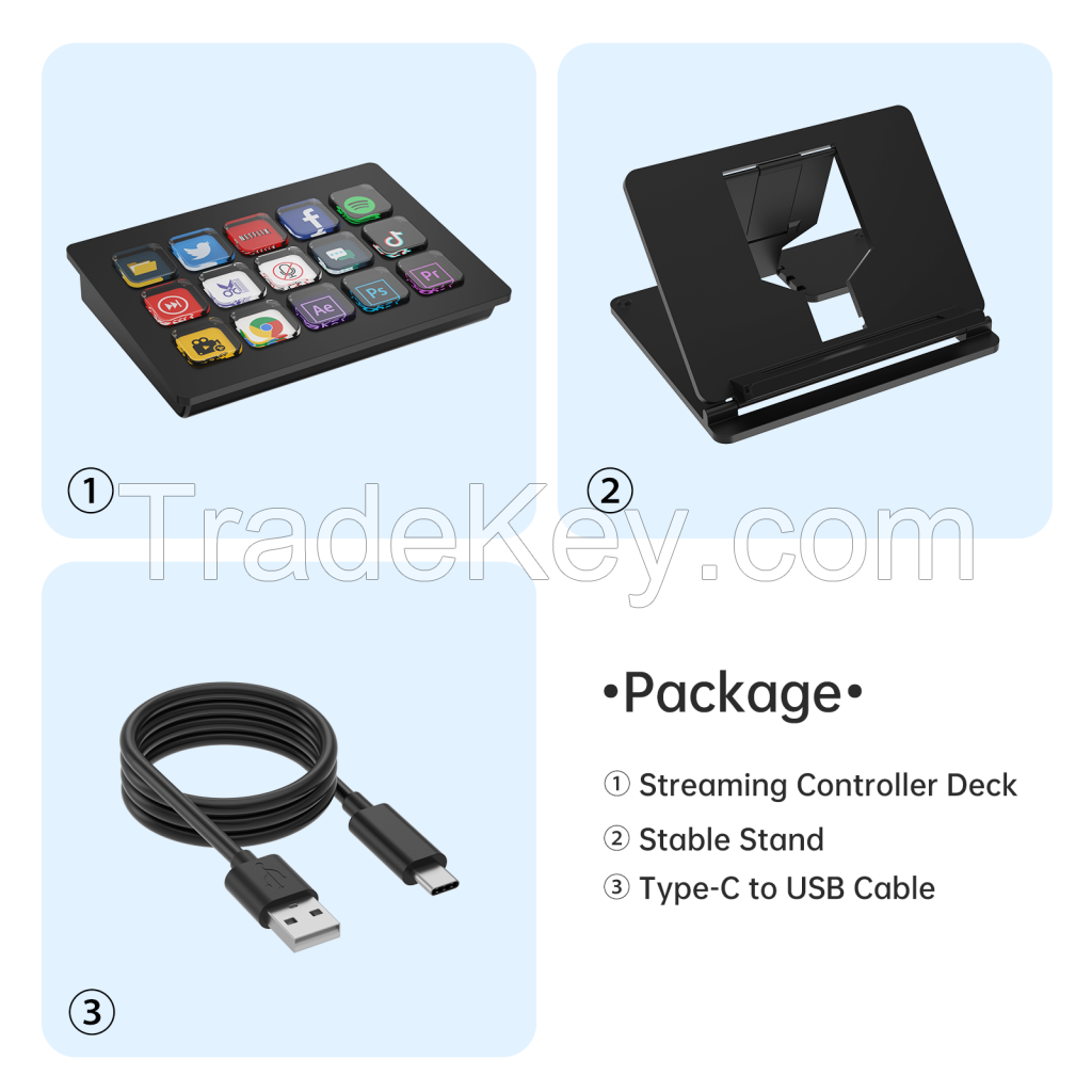 LED Shortcut Stream Studio Controller 15 Keys Trigger Action for App, OBS, Twitch, Youtube, Computer PC