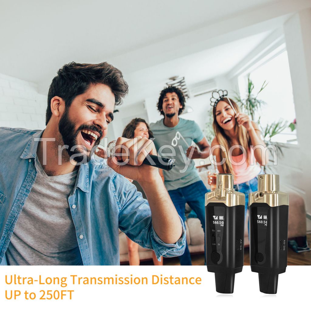 Wireless XLR Microphone Transmitter and Receiver 250ft, UHF Wireless Microphone System