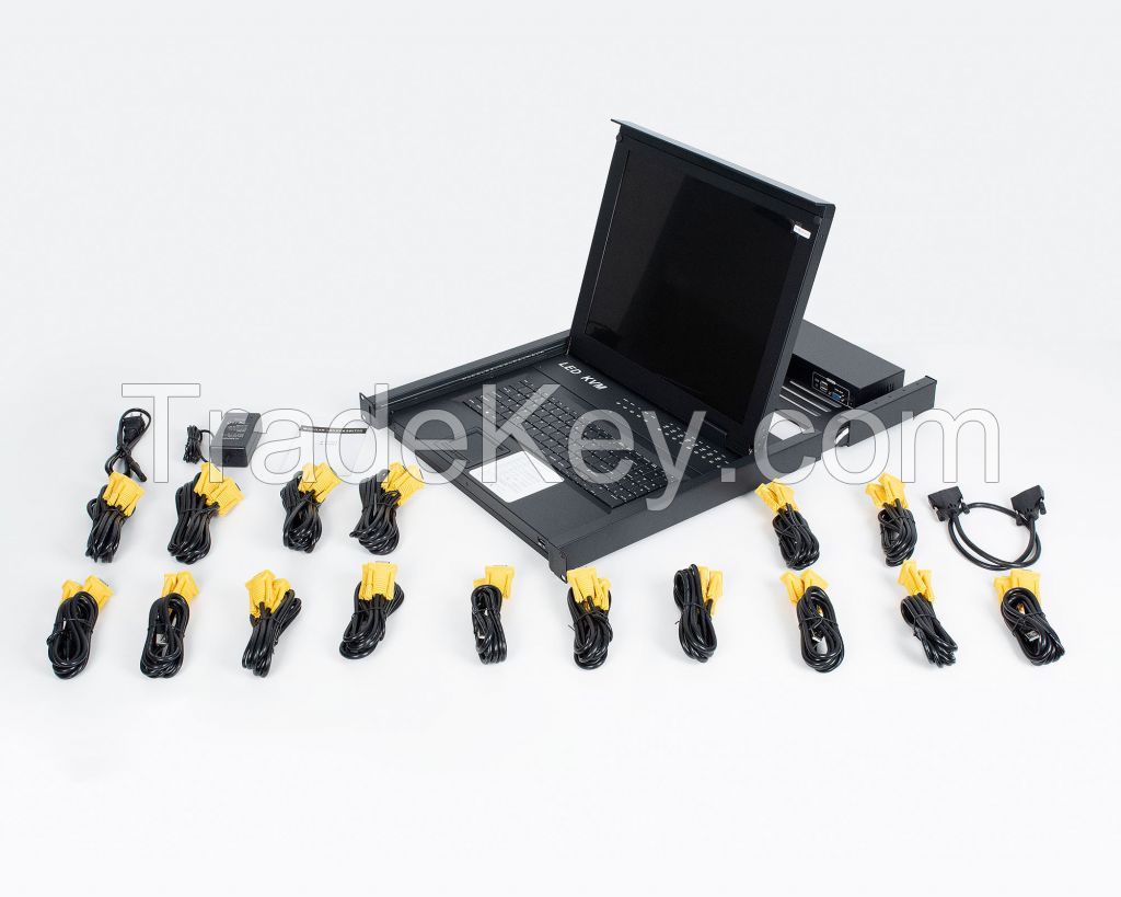 17" LCD KVM Switch 16 Port VGA, MT-VIKI 1280*1024 Rackmount KVM Drawer for 19" 1U Rack + 16-pack Cables, 17 Inch LED KVM Console