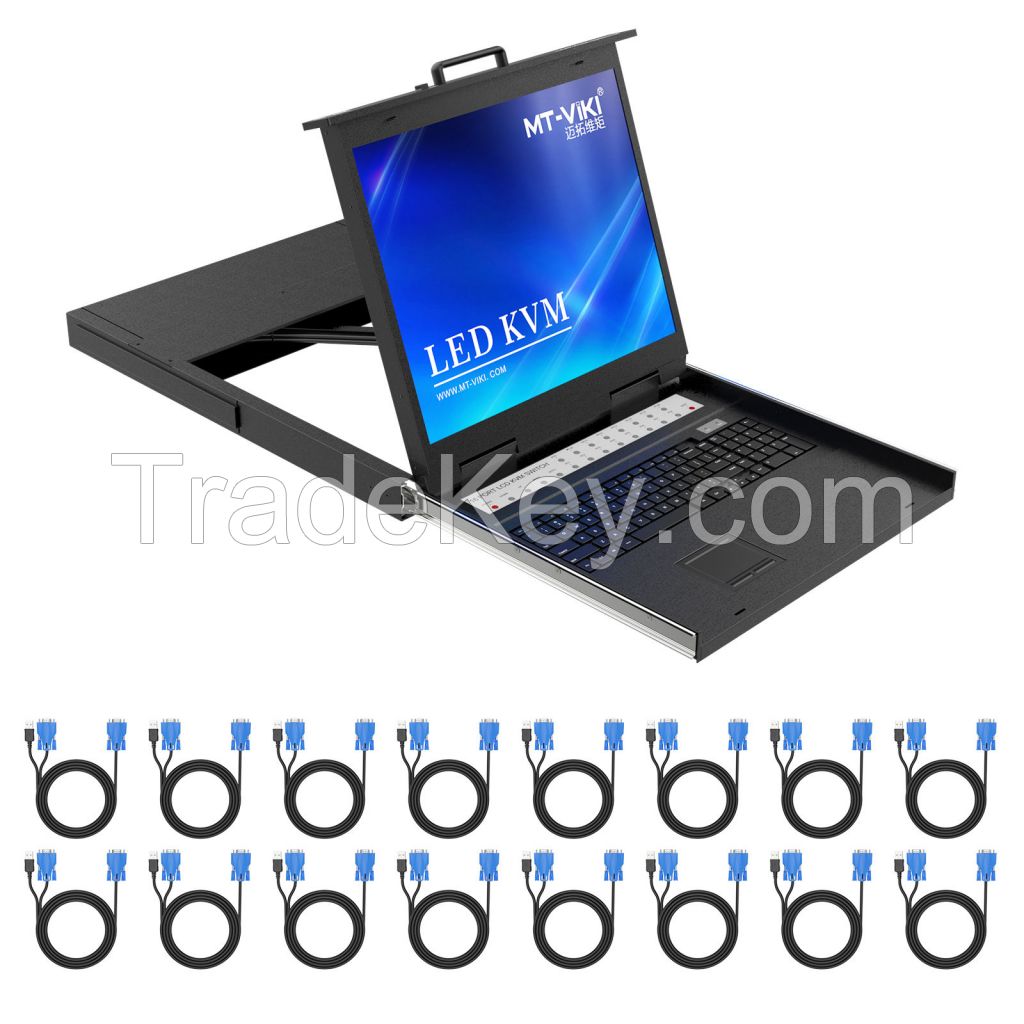 19&#039;&#039; LCD IP KVM Switch 16 Port VGA MT-VIKI 16x1 1U Rack LED KVM Switch Console Over Remote IP