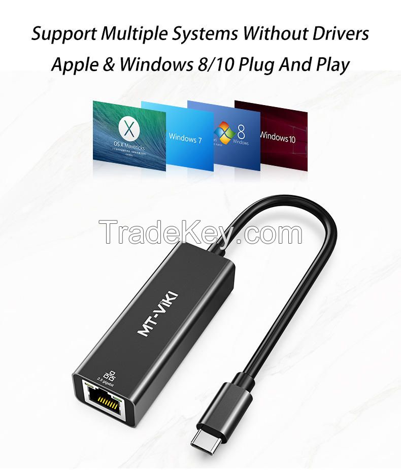 MT-VIKI Converter Adapter Type c Usb to Rj45 Cat 5e/6 Ethernet Lan 2500Mbps