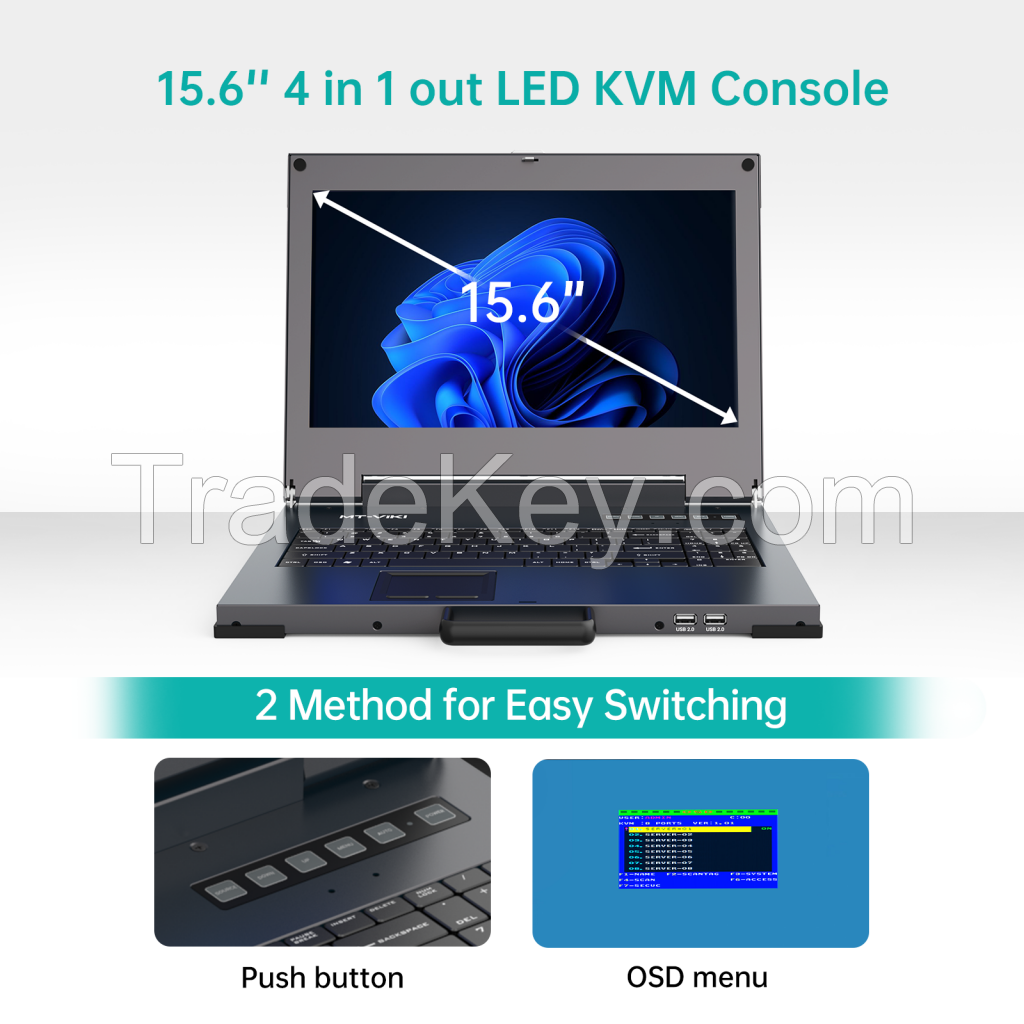 MT-VIKI 4K 15.6"  LCD KVM Switch Console 1 port HDMI/VGA/DVI/DP Portable