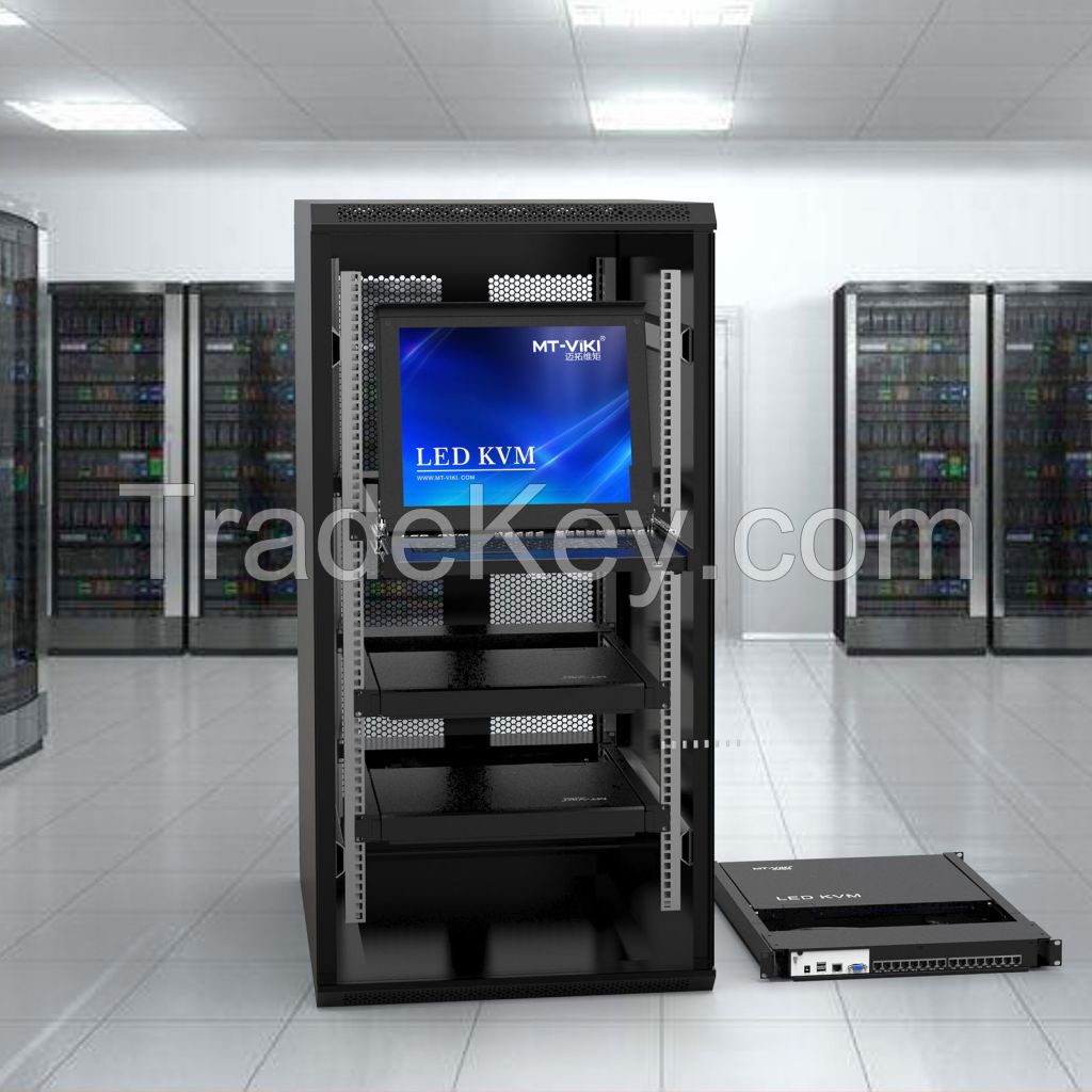 17" LCD KVM Switch 16 Port VGA, MT-VIKI 1280*1024 Rackmount KVM Drawer for 19" 1U Rack + 16-pack Cables, 17 Inch LED KVM Console