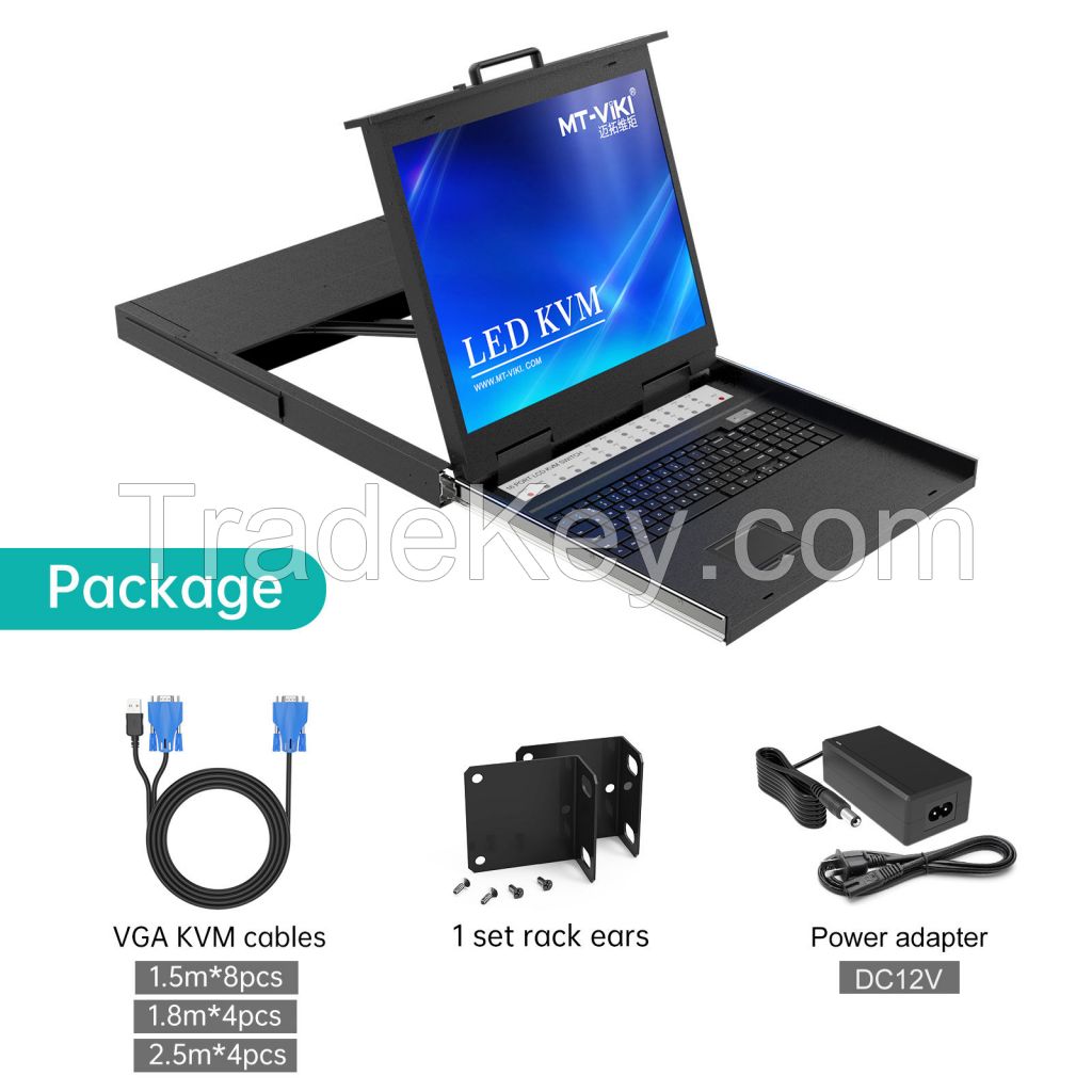 19&#039;&#039; LCD IP KVM Switch 16 Port VGA MT-VIKI 16x1 1U Rack LED KVM Switch Console Over Remote IP