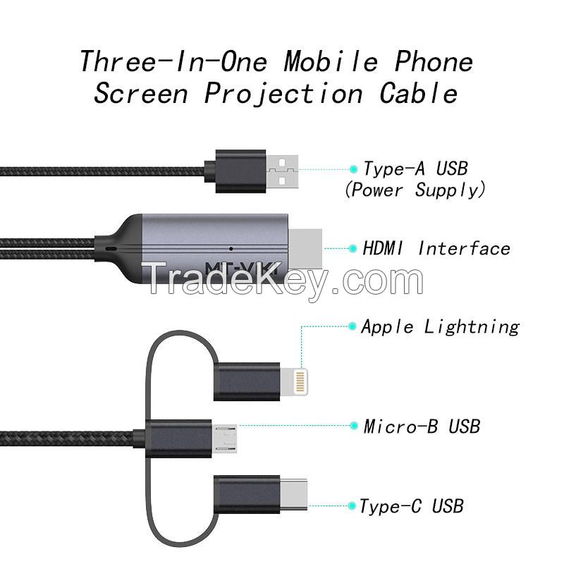 Three-In-One Mobile Phone Screen Projection Cable