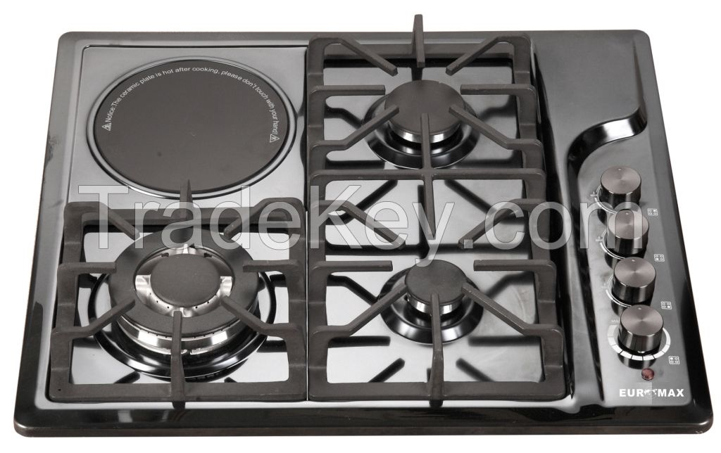 4 burners built in Stainless steel Gas +electric hob