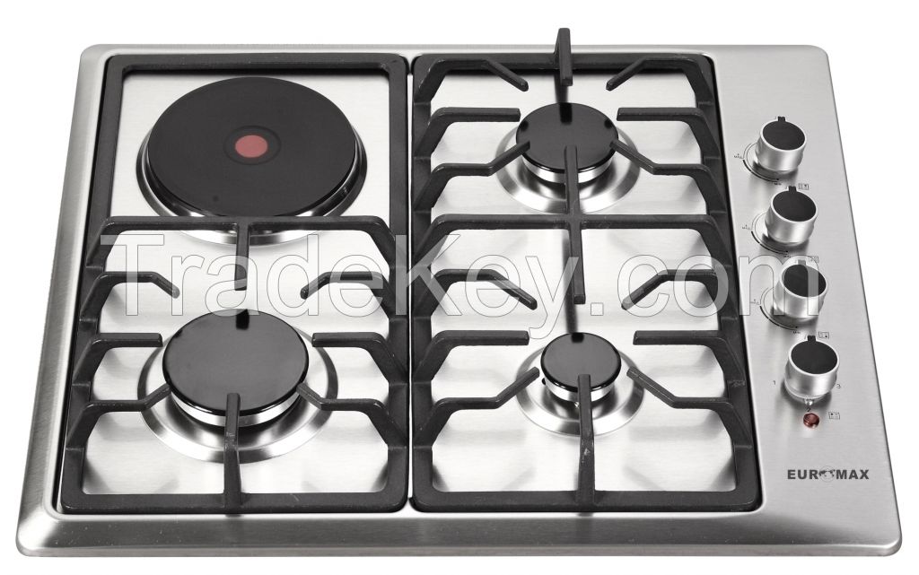 4 burners built in Stainless steel Gas +electric hob