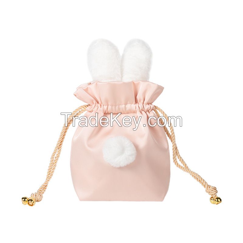 New imitation Rex rabbit hair cute rabbit ears embroidery makeup bag travel storage bag silk bundle pocket