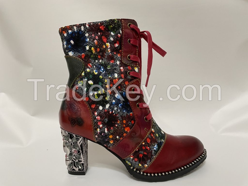 HAND MADE HAND PAINTED LEATHER BOOTS