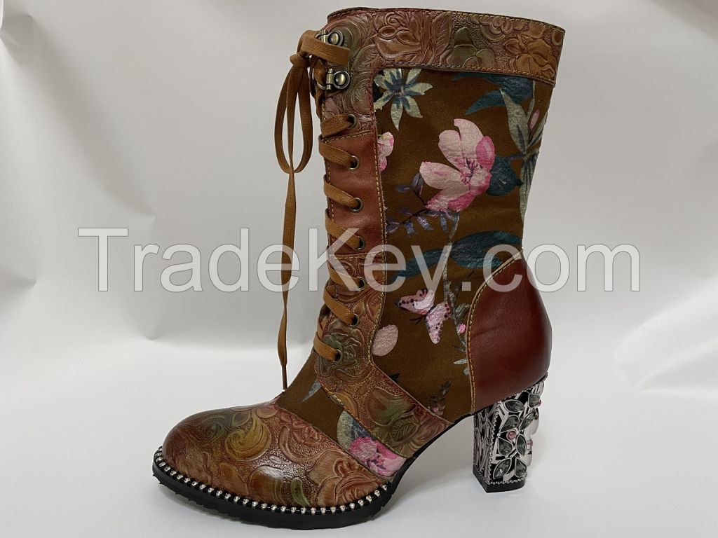 HAND MADE HAND PAINTED LEATHER BOOTS