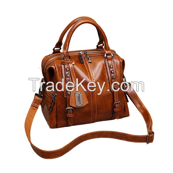 Professional Vintage Retro Leather Tote High Quality Large Capacity Crossbody Shoulder Bag Designer Rivets Handbag Fashion Long Strap Sling Vintage Messenger Bag Office Work Business Briefcase