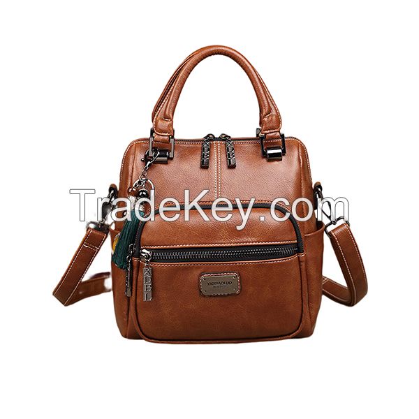 Retro Faux Leather Waterproof Backpack Summer Travel All-Match Handbag High Quality Large Capacity Long Strap Refreshing New Design