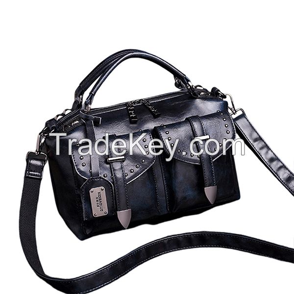 Stylish Vintage Leather Satchel Shoulder Bag High Quality Fashion Handbag Large Capacity Sling Purse Long Strap Crossbody Bag New Designer Big Tote Rivets Messenger Bag Office Work Briefcase