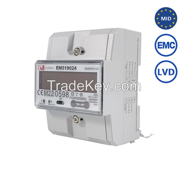 Three Phase MID Approval Din Rail Bidirectional Modbus RS485 Energy Meter