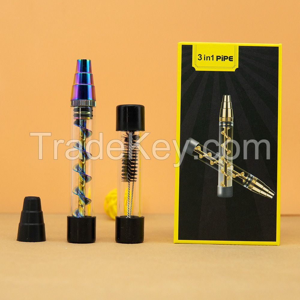 Wholesale 3in1 Pipe Glass Blunt Dry Herb Pipe Twisty Glass Smoking Pipe Pipas