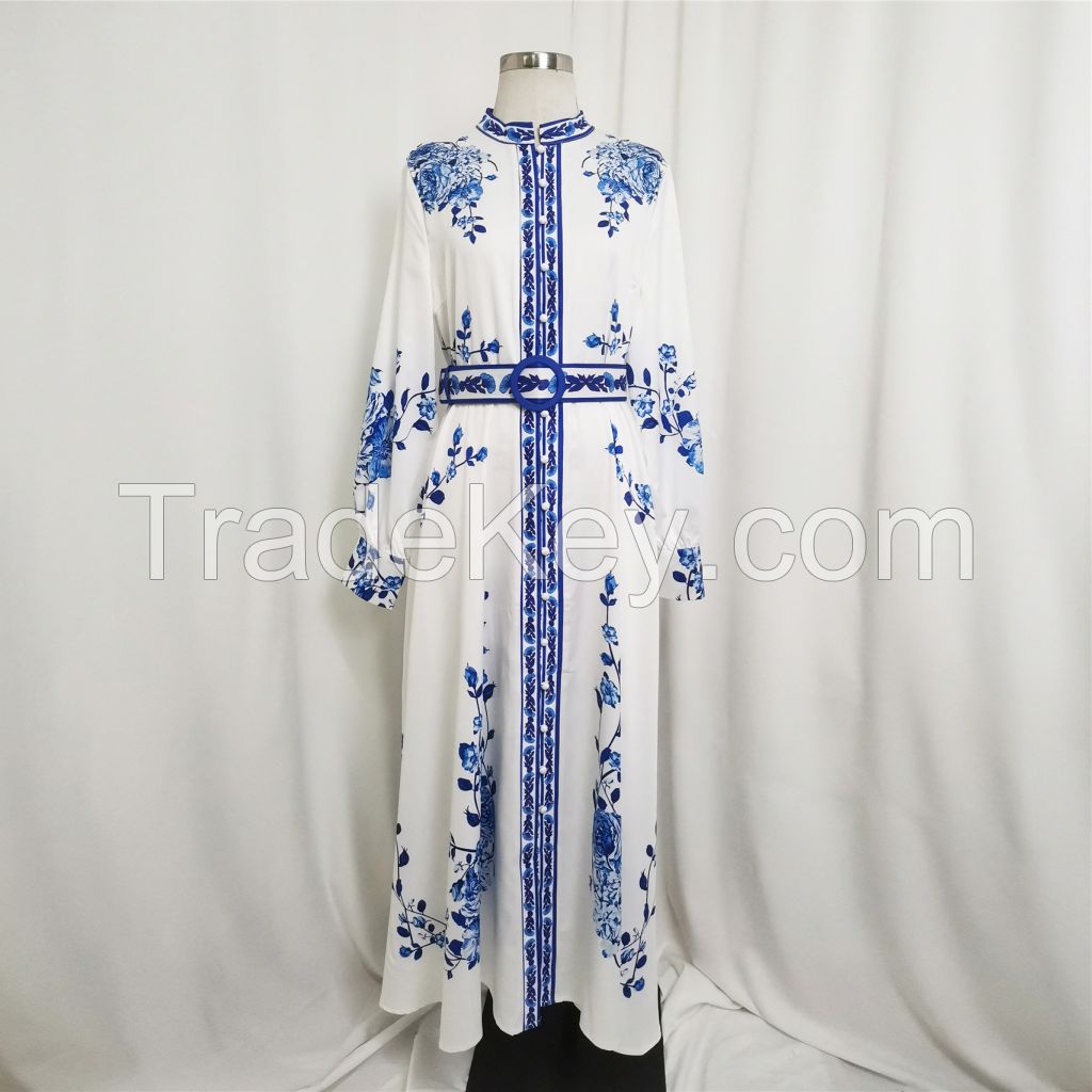 Women Muslim Abayas printed Long Sleeve Formal button down Full Cover Islamic Dubai Robe Prayer Clothes dress Kaftan