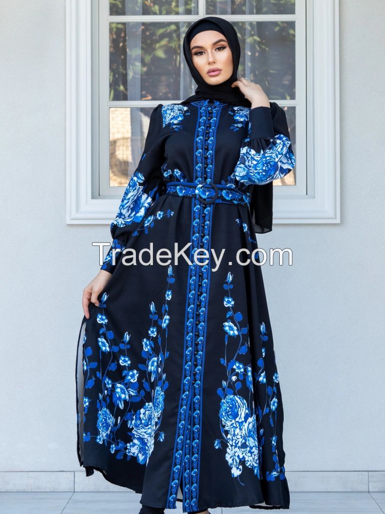 Women Muslim Abayas printed Long Sleeve Formal button down Full Cover Islamic Dubai Robe Prayer Clothes dress Kaftan