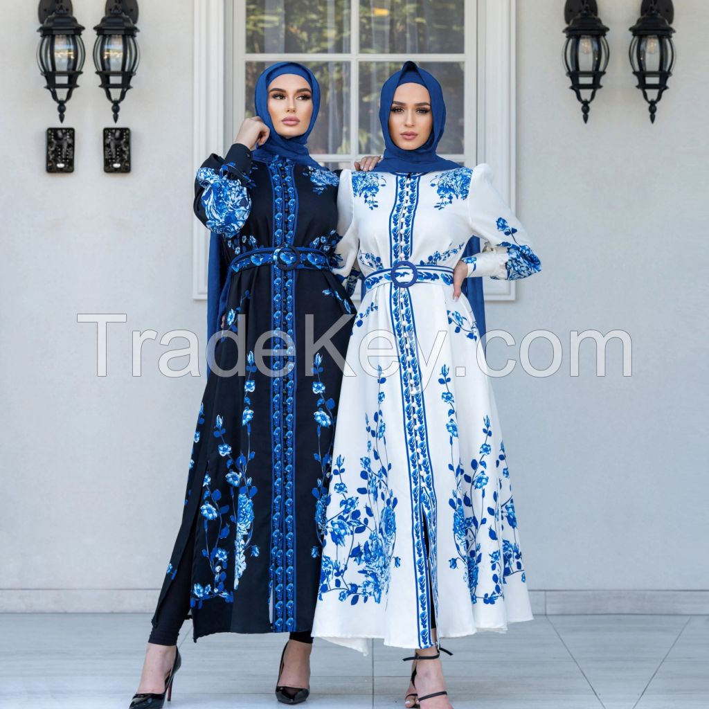 Women Muslim Abayas printed Long Sleeve Formal button down Full Cover Islamic Dubai Robe Prayer Clothes dress Kaftan