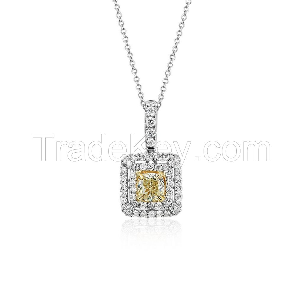 Yellow Diamond Cushion Pendant in 18k White and Yellow Gold (1.04 ct. tw.) Pendant Information