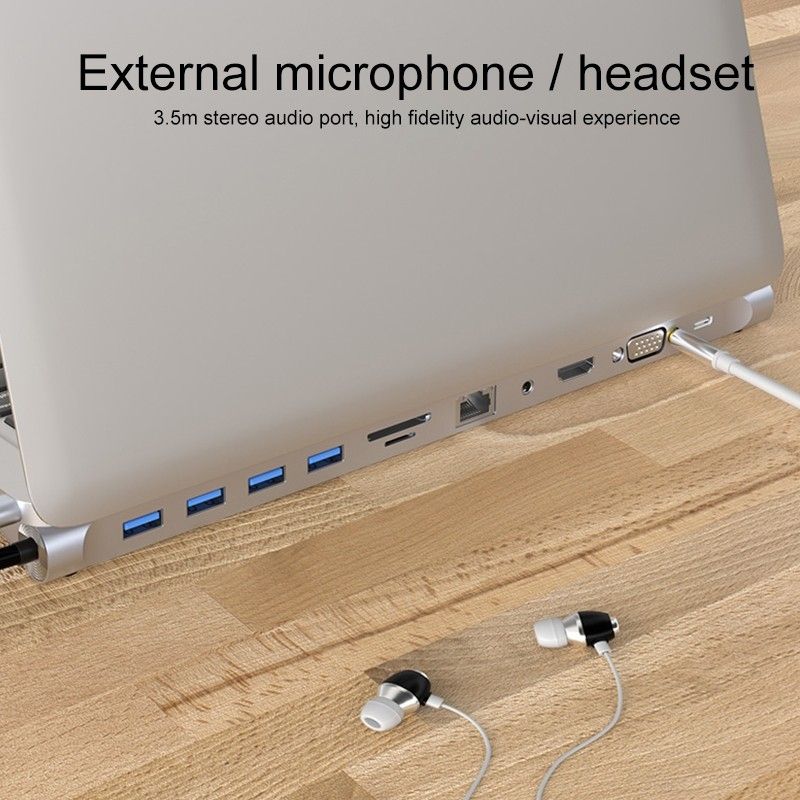 11 in 1 USB-C/Type-C to 4 X USB+SD/TF+RJ45+3.5mm+HDMI+VGA+Pd Multifunction Hub