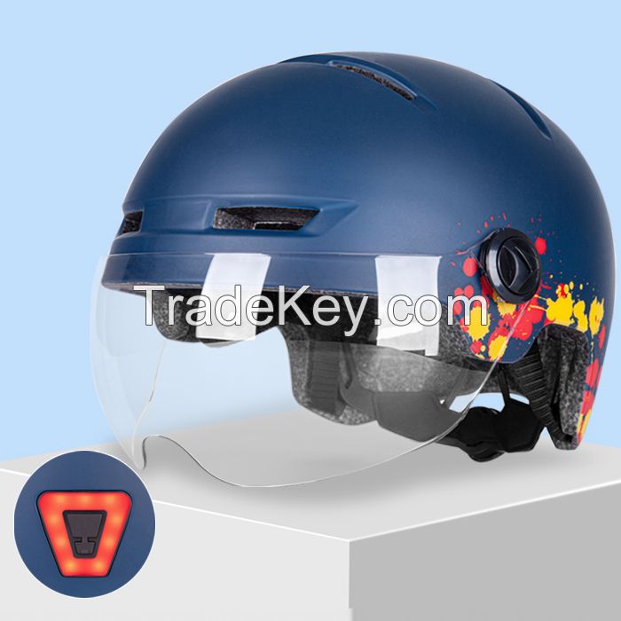 Bicycle helmet with Shield Led light from OEM helmet factory 