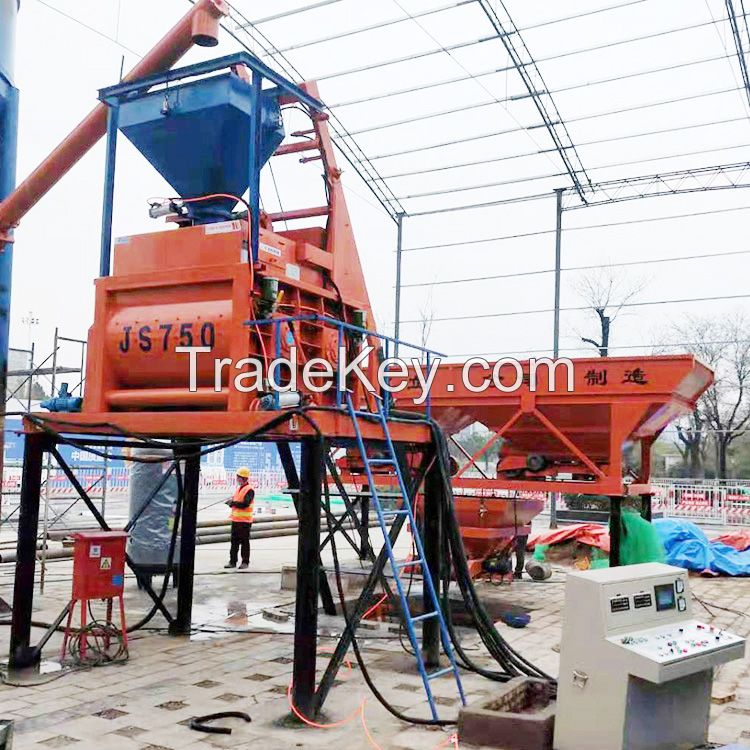 Small twin shaft concrete mixer JS500 skip hopper cement batching machine for sale