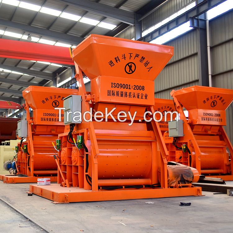 Double shaft concrete mixing machine stationary automatic bucket mixer