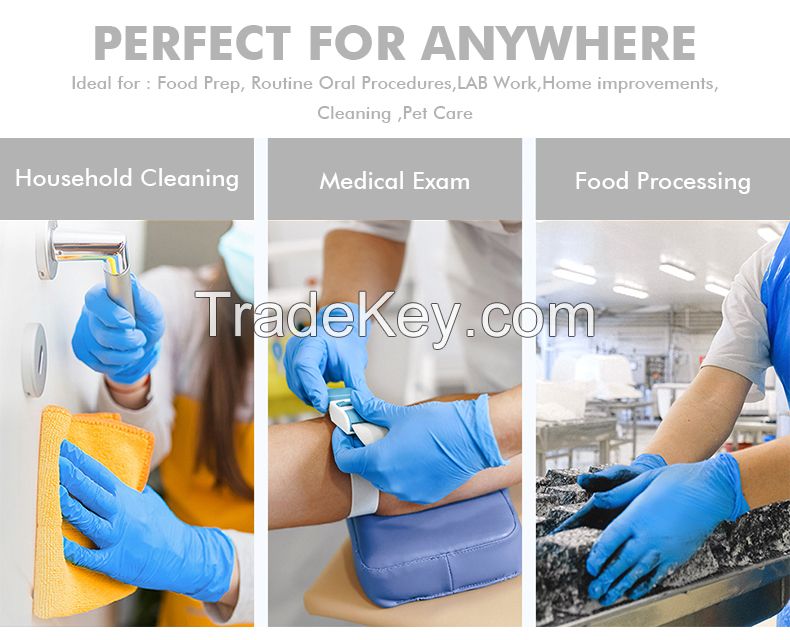 OEM non sterile nitrile gloveses powder free finger textured exam glov