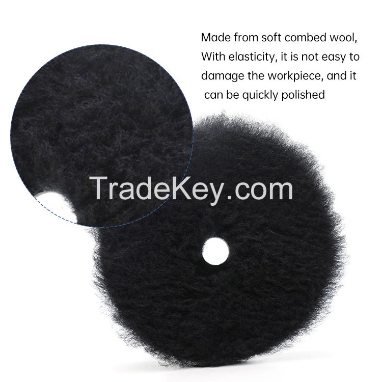 Factory Direct Supply 6 Inch Fast Polishing Wool Middle Hole Black Wool Buffing Pad Dual Action Polisher Pad