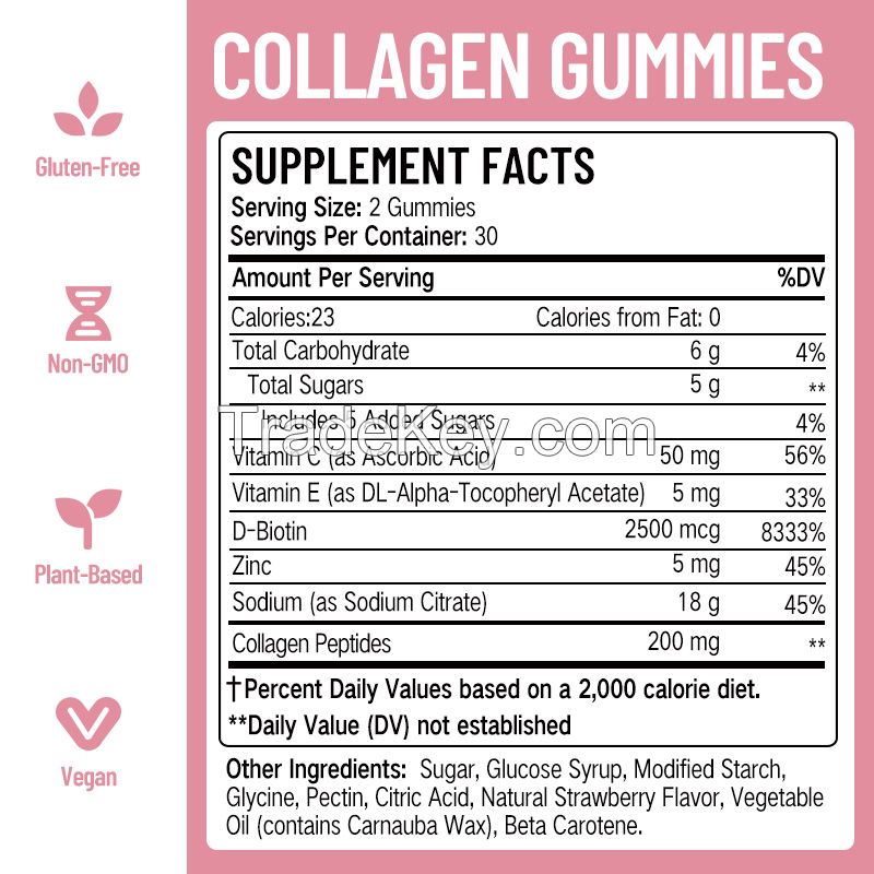 Collagen gummies Strawberry Gummi Whitening skin acne freckle smooth skin hair Private Label healthcare supplements Gummies