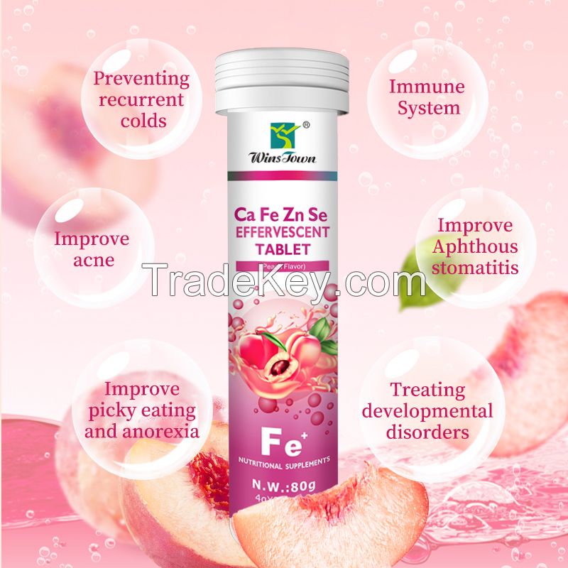 Zinc effervescent vitamin C tablets OEM/ODM brand honey peach fruit flavor for weight loss drink Collagen private label