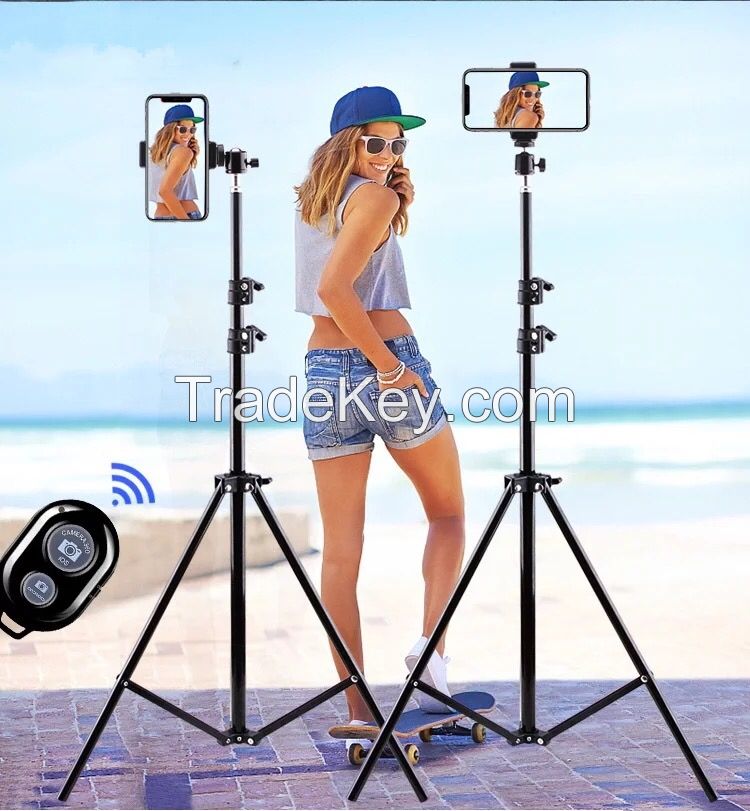 2.1 m Live Video Camera Multi-function Tripod Stand with Phone Holder Clamp for Smartphone Ring Light Tripod