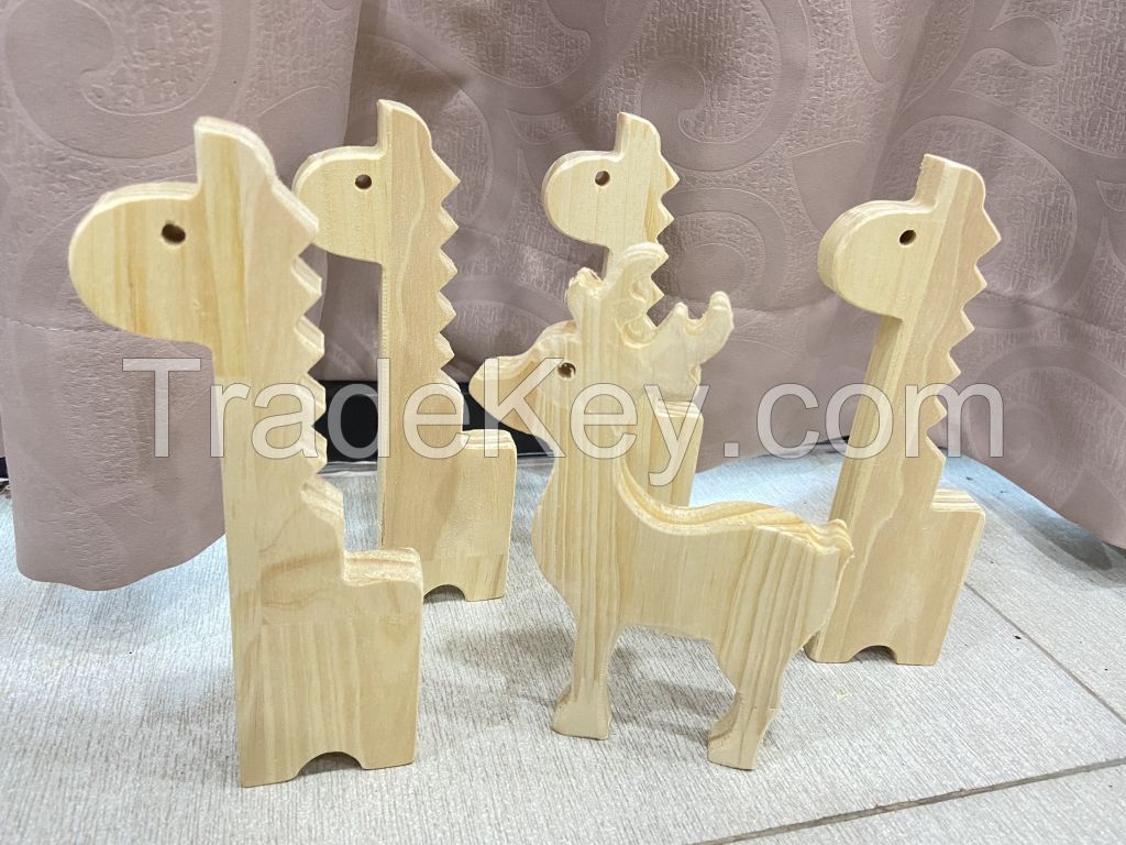 Kids Colorful Wooden Animals Handmade Basswood Stacking Blocks Toys Forest Trees Lion Elephant