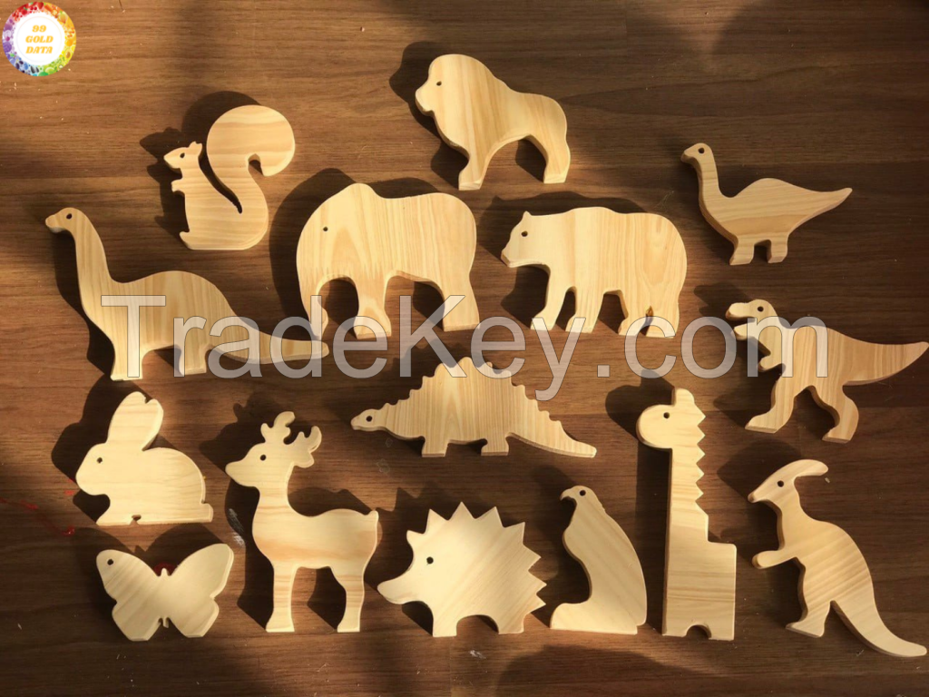 Kids Colorful Wooden Animals Handmade Basswood Stacking Blocks Toys Forest Trees Lion Elephant