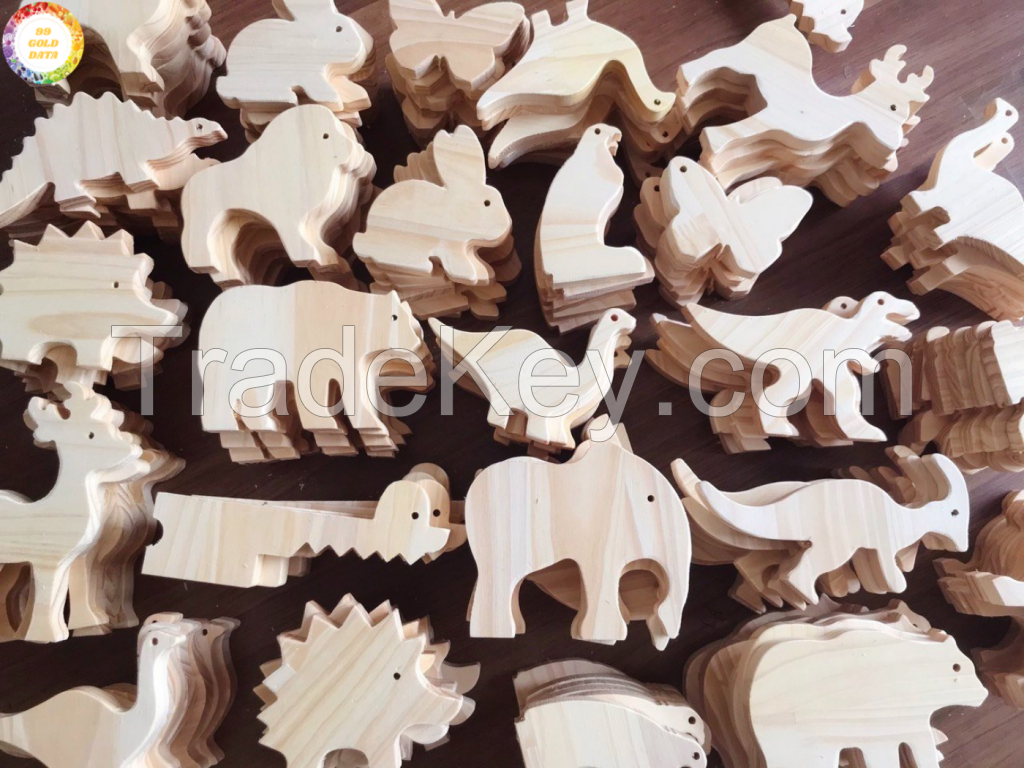 Kids Colorful Wooden Animals Handmade Basswood Stacking Blocks Toys Forest Trees Lion Elephant