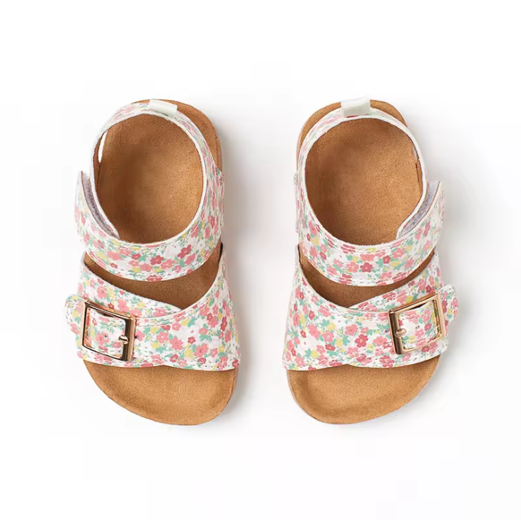 Custom Beach Open Toe Adjustable Strap Buckle Suede Sole Flat Kids Cork Sandals