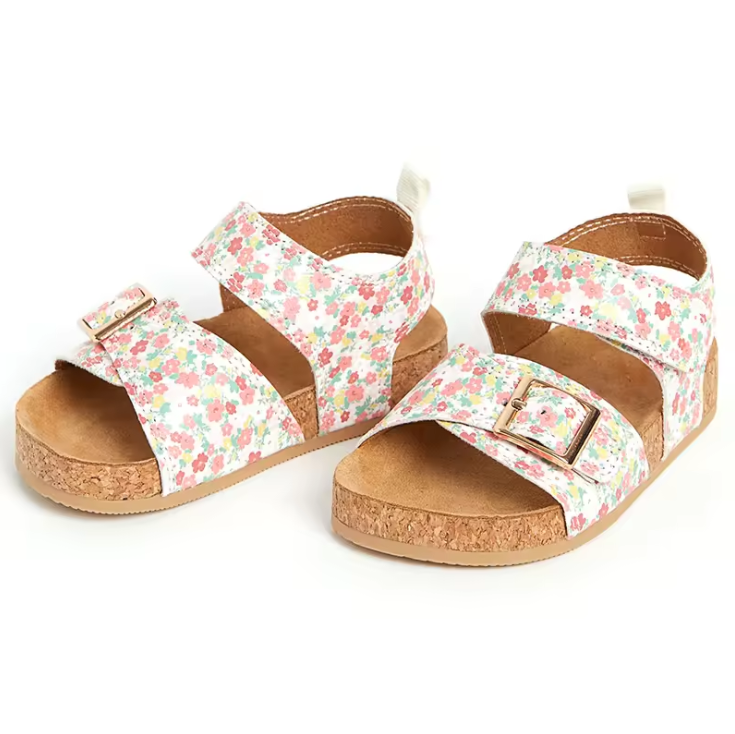 Custom Beach Open Toe Adjustable Strap Buckle Suede Sole Flat Kids Cork Sandals