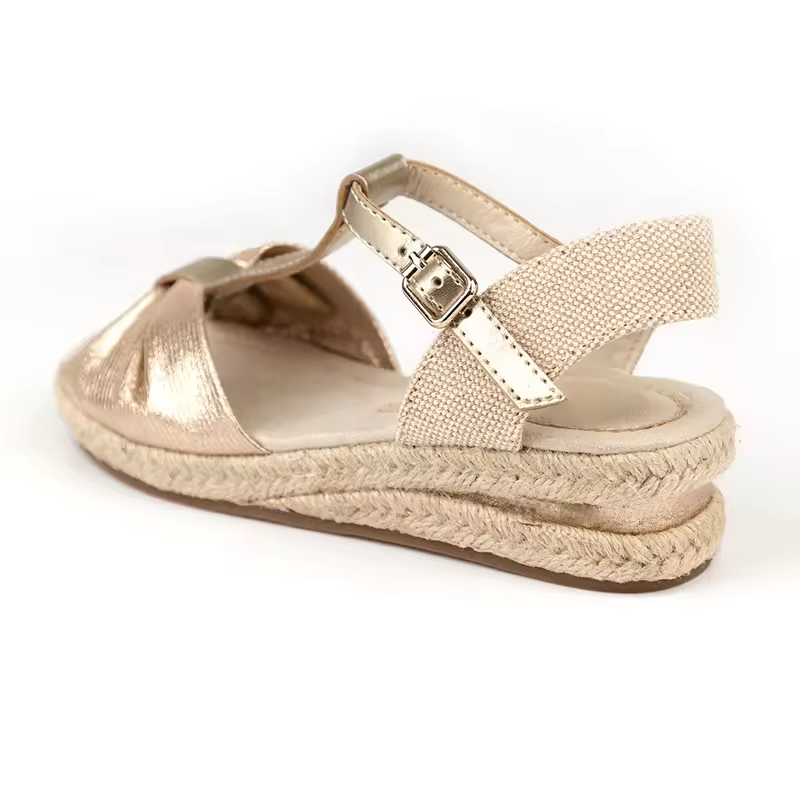 Golden T Strap Princess Pretty Party Dress Low Heel Espadrille Wedge Sandal For Little Girl