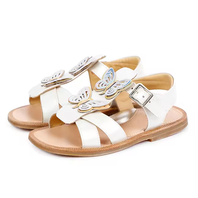 Dongguan Factory Made Summer Butterfly decoration Ankle Strap Design Flat Kid Sandal Shoes