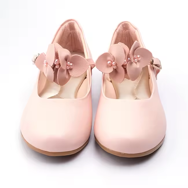 Pink With Flower Wedding Princess Dress Girls Mary Jane Flats Little Kid Ballerina Shoes