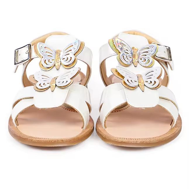 Dongguan Factory Made Summer Butterfly decoration Ankle Strap Design Flat Kid Sandal Shoes