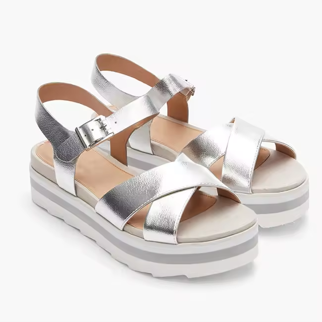 Open Toe With Ankle Strap Flat Casual Platform Wedge Sandals For Women