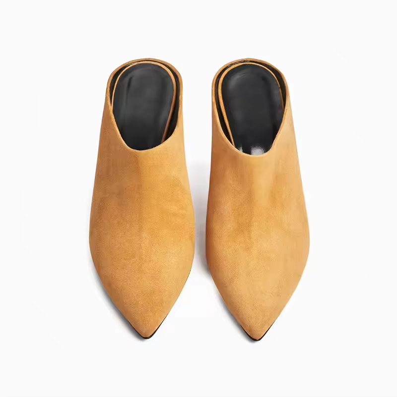 Genuine Leather Slip On Pointed Footwear Ladies Heel Mules