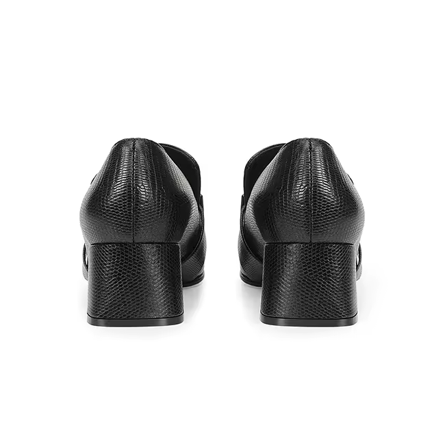 Square Toe Slip On Leather Women Office Dress Chunky High Heel Loafers Pump Shoes