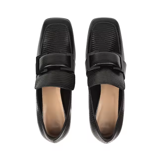 Square Toe Slip On Leather Women Office Dress Chunky High Heel Loafers Pump Shoes