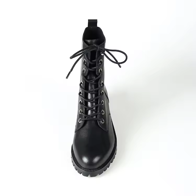 Wholesale Custom Logo Classic Black Genuine Leather Winter Lace Up Ankle Boots Women Shoes