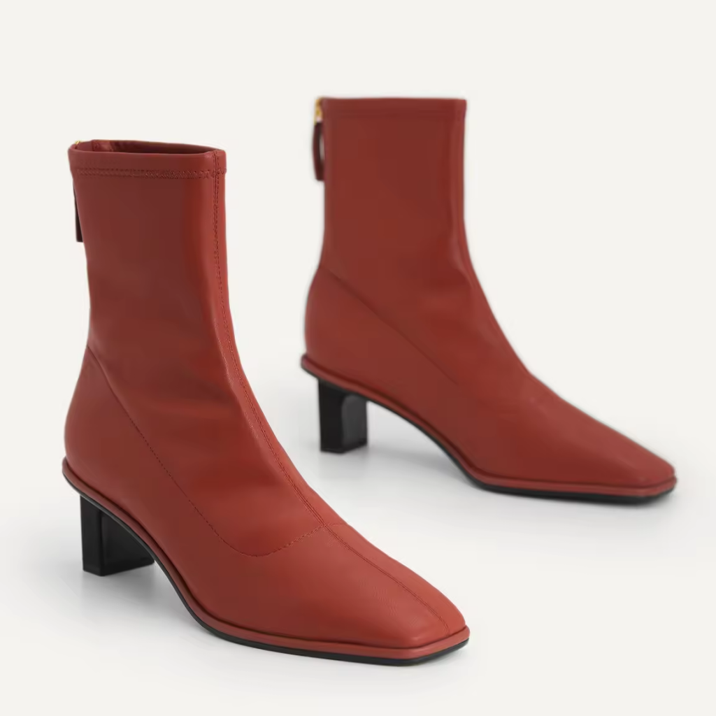 Special New Fashion Block High Heel Wine Red Color Elastic Soft Leather Ankle Autumn Winter Female Women Ladies Boots Shoes