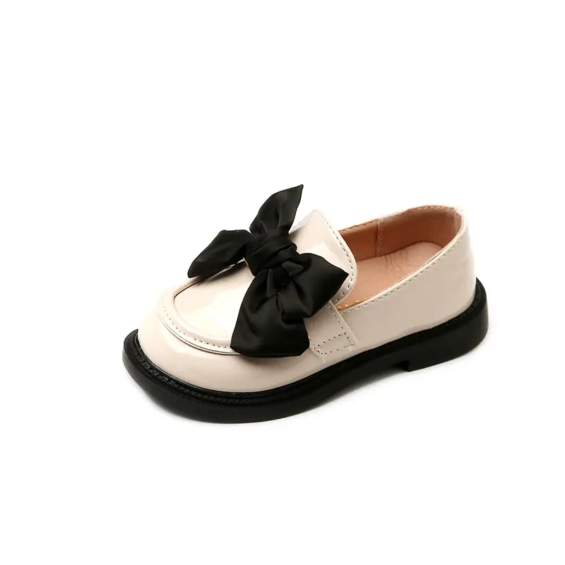 wholesale new high quality kids school shoes for girls in black leather bow design fashion dress sneaker for little child