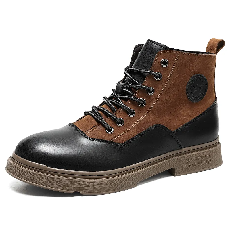 high quality black boots for men genuine leather designer luxury brand motorcycle touring hiker shoes