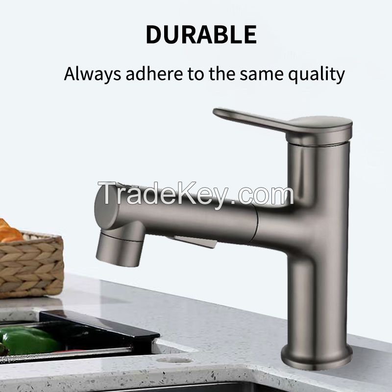 Kitchen Faucet Hot &amp;amp; Cold Small Pull-out Spout Stainless Steel Dish Sink Faucet